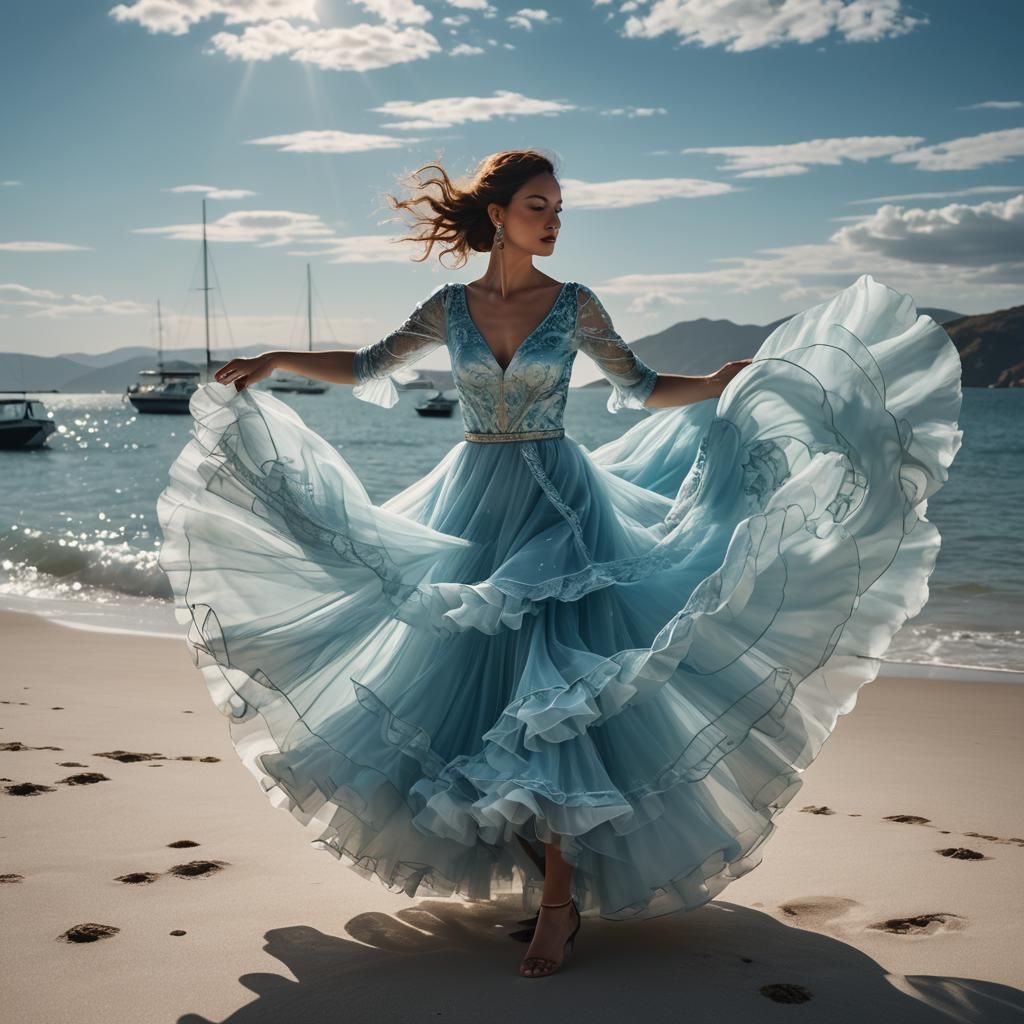 dancer swirling in her beautiful pale blue tulle dress,