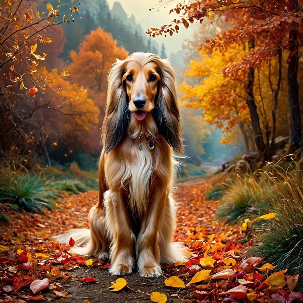 Afghan Hound in autumn