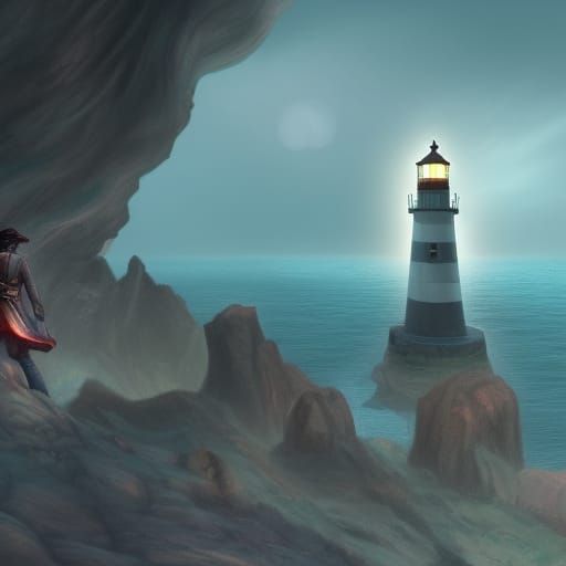 a person looking out of the lighthouse