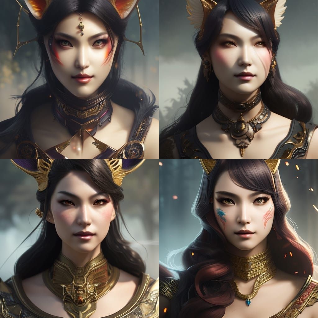 Fantasy female kitsune, head and shoulders portrait, 8k reso...