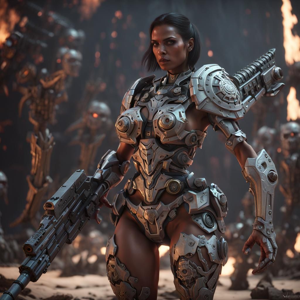Futuristic Warrior Woman on Skulls in Unreal Engine