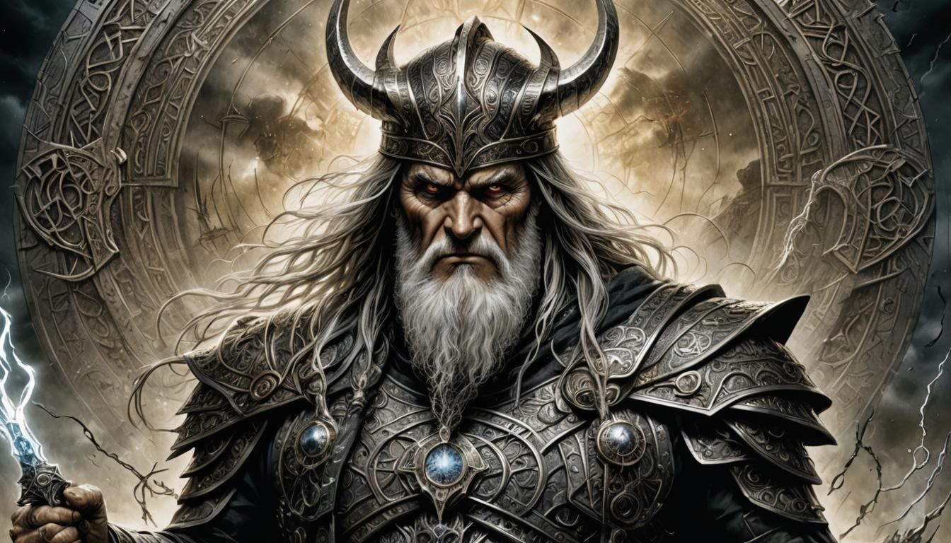 Imagine an epic portrayal of All-Father Odin from Marvel, re...