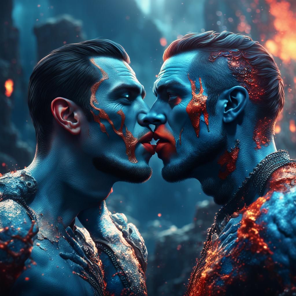 two beautiful men giving each other a very hot kiss