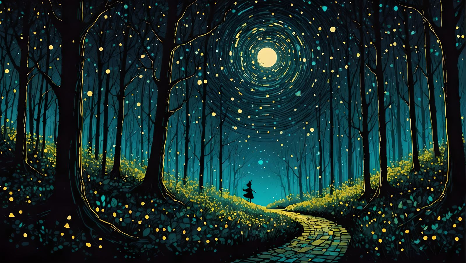 Fairy of the night, black black sky, bright bright stars, pa...