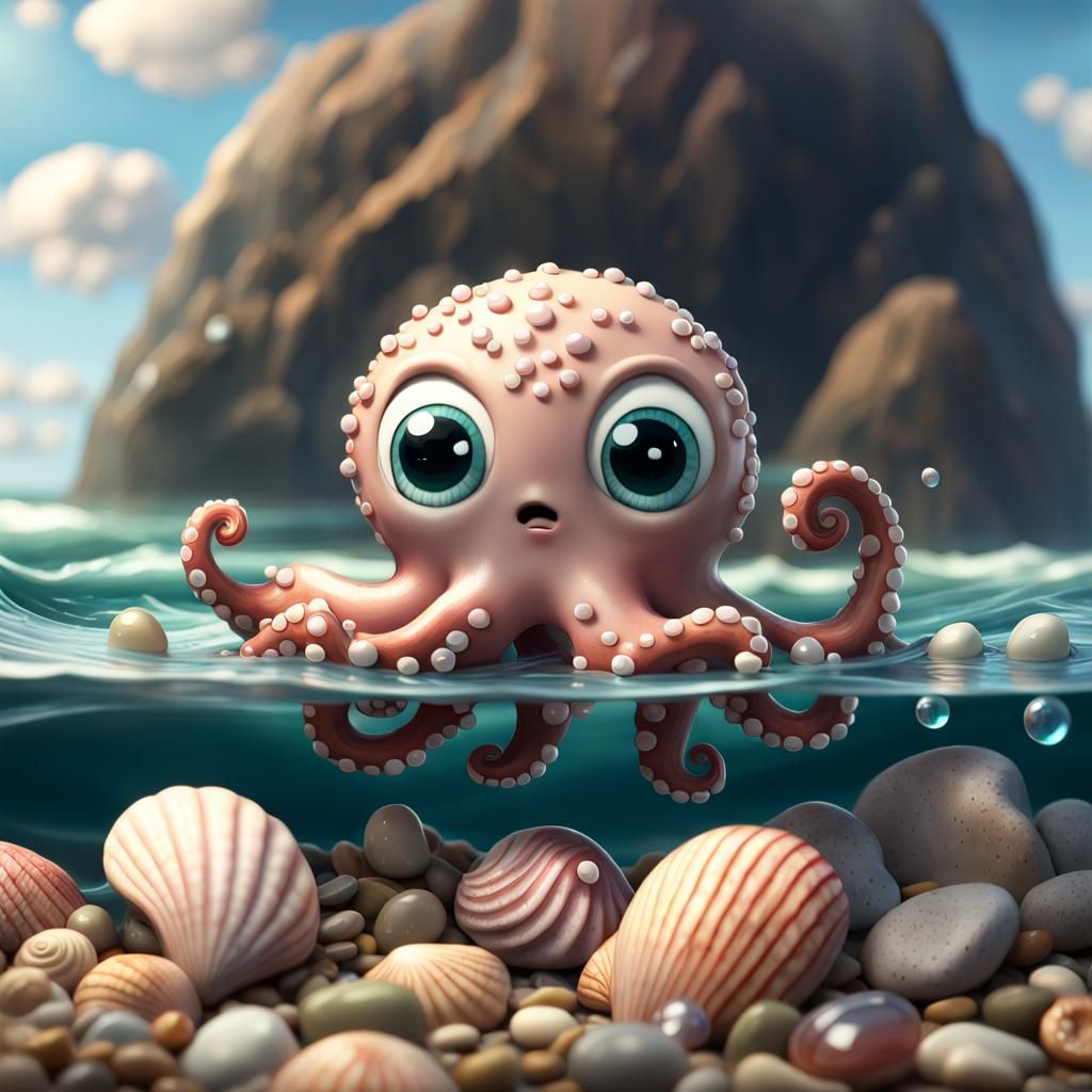insanely detailed cinematic digital painting, cute octopus ,...