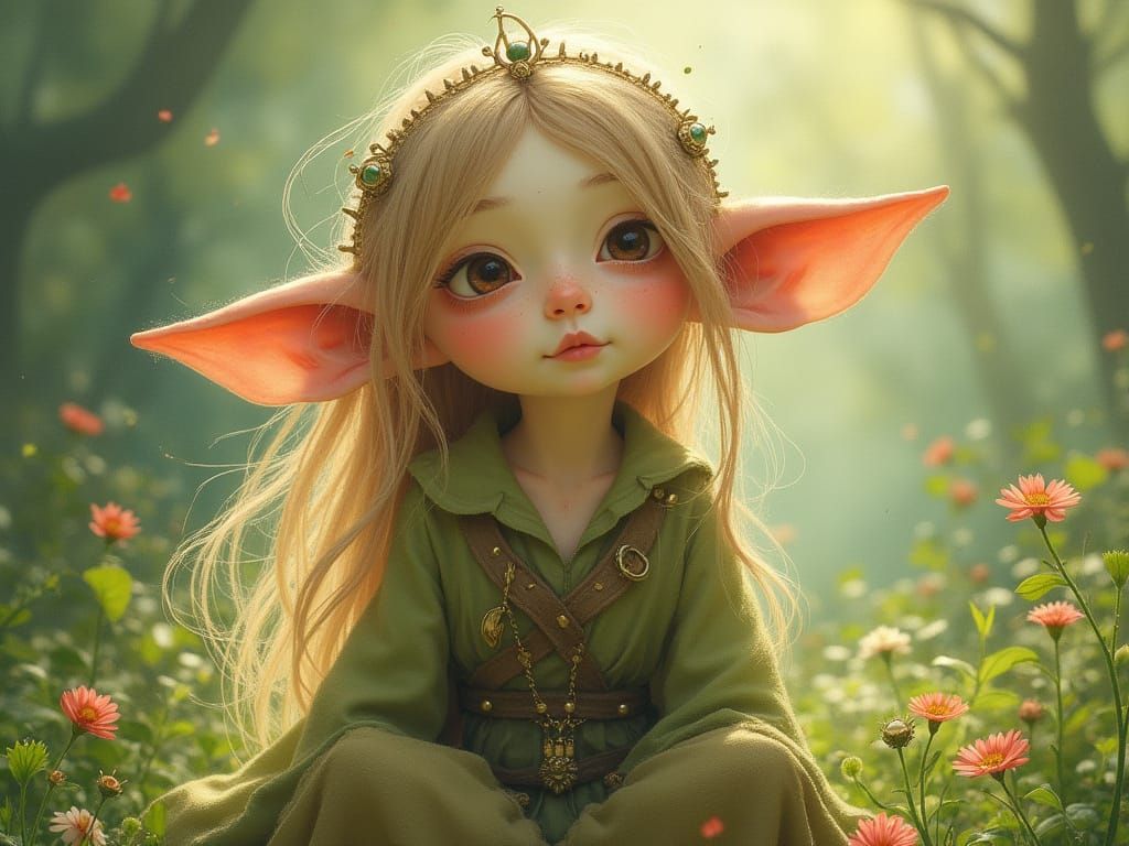 Enchanted Whimsical Elf in Lush Forest