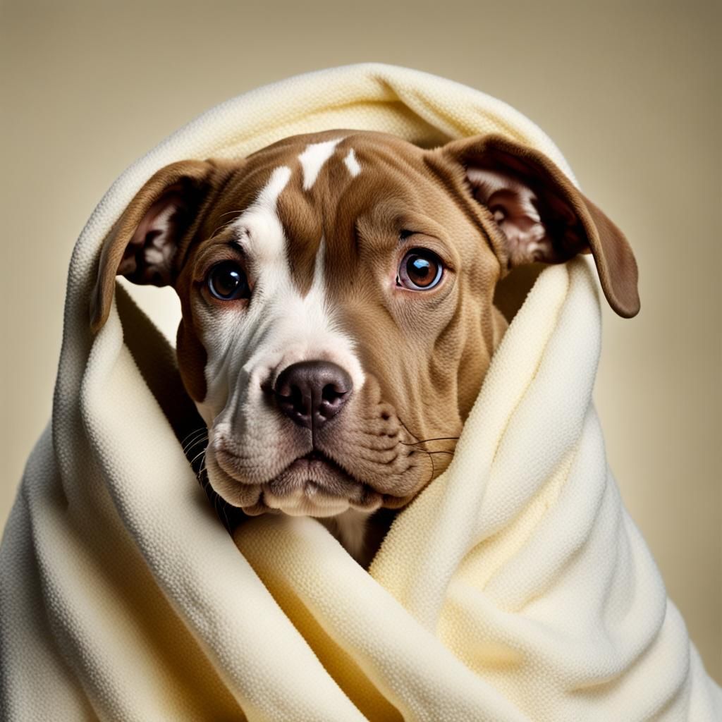 Baby dog wrapped in a towel_cute_bright_Puppy_Pit Bull - AI Generated ...