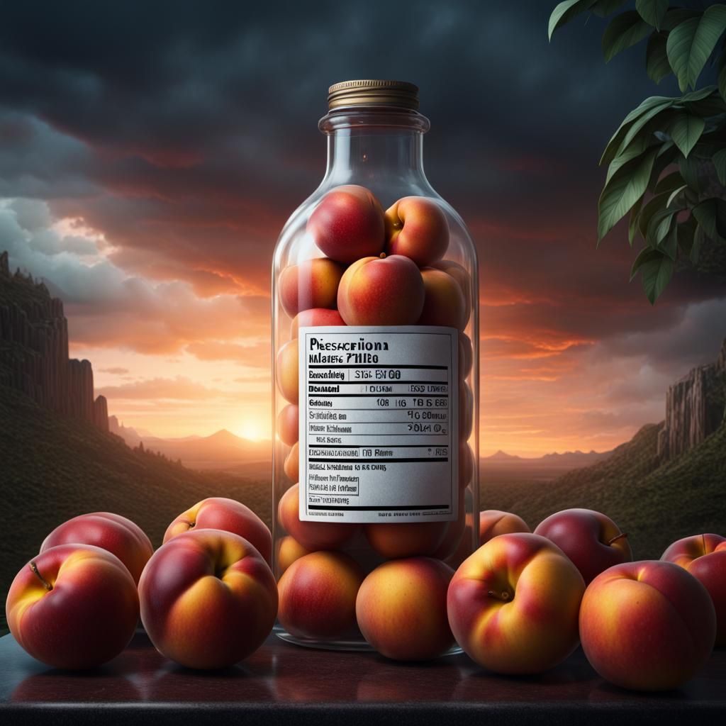A prescription bottle filled with nectarines AI Generated Artwork