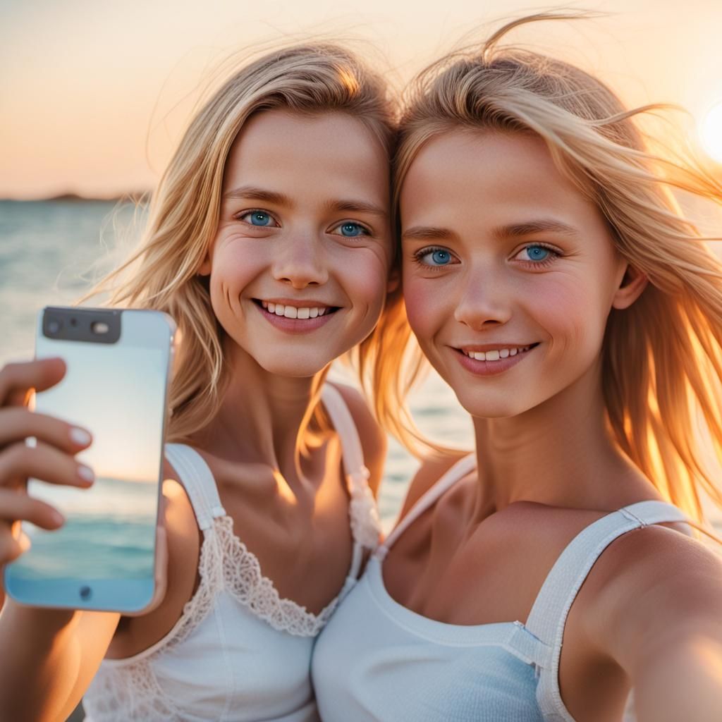 Blonde Woman Selfie Portrait in Hyper-Realistic Style