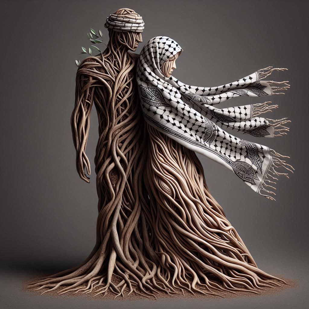 Olive tree and keffiyeh (DALL-E 3)