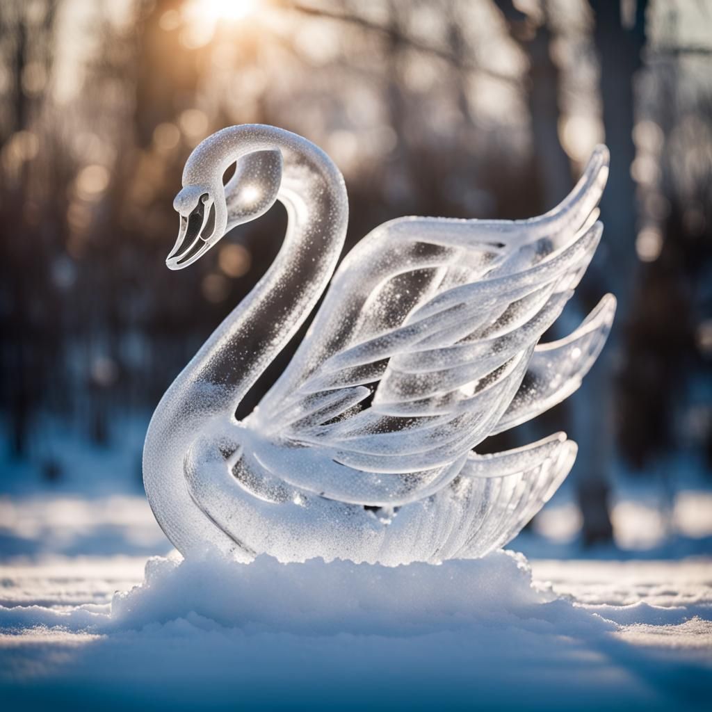 Swan ice sculpture  by @wilogate