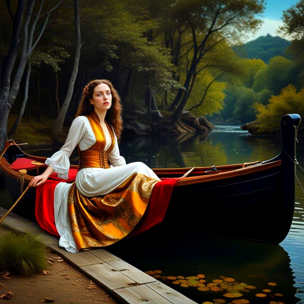 Surreal Pre-Raphaelite Goddess in Whimsical, Moody Scene