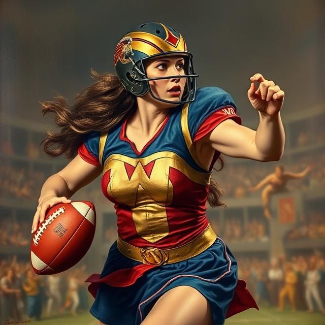 WONDER WOMAN PLAYING FOOTBALL FOR THE WASHINGTON COMMANDERS ...