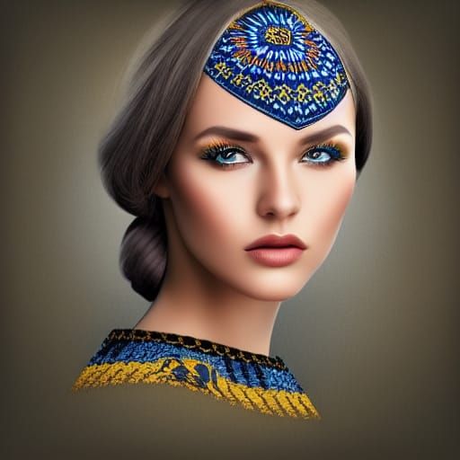 An attractive portrait of a Beautiful Ukrainian woman, who wearing in traditional Ukrainian mixed with ... undefined