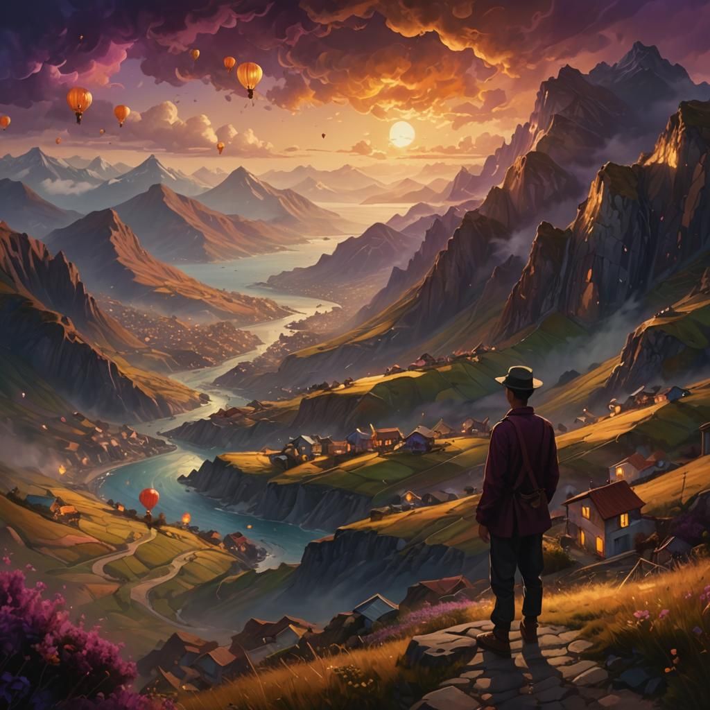 Surreal Houses in Distorted Seascape, Oil Painting