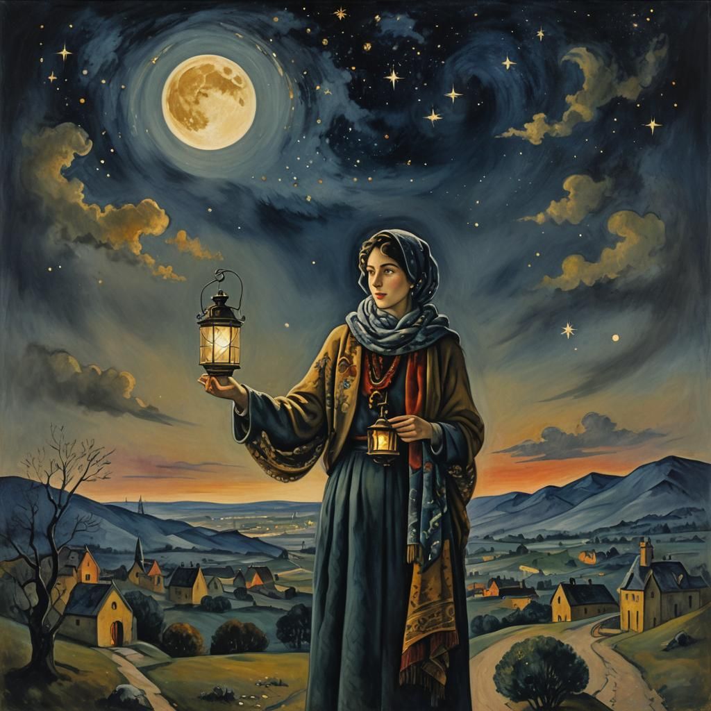 Jewish Woman Illuminates Universe: A Surrealist Image