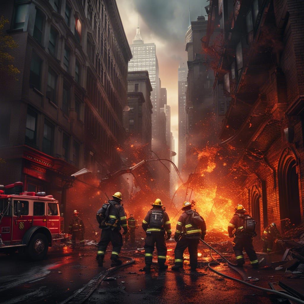 Firefigthers putting down a fire in new york  by @Malackion