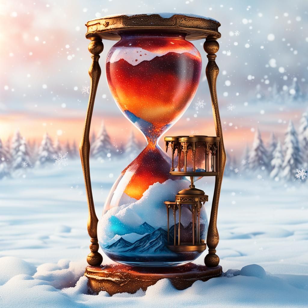 Surreal Graffiti Art: Hourglass of Fire and Ice