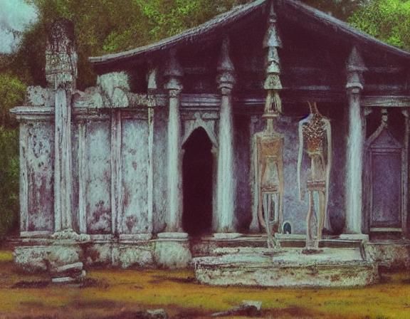 Thailand abandoned spooky and creepy temple oil painting by ...