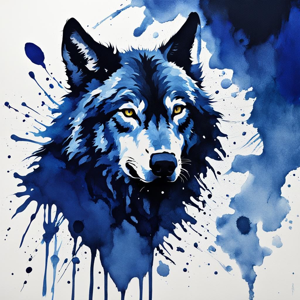 INK SPLATTER ART - WOLF  by @WildPoppy