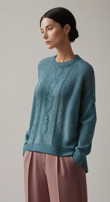 contemplative Constance in a coarsely woven sweater, slacks - AI ...