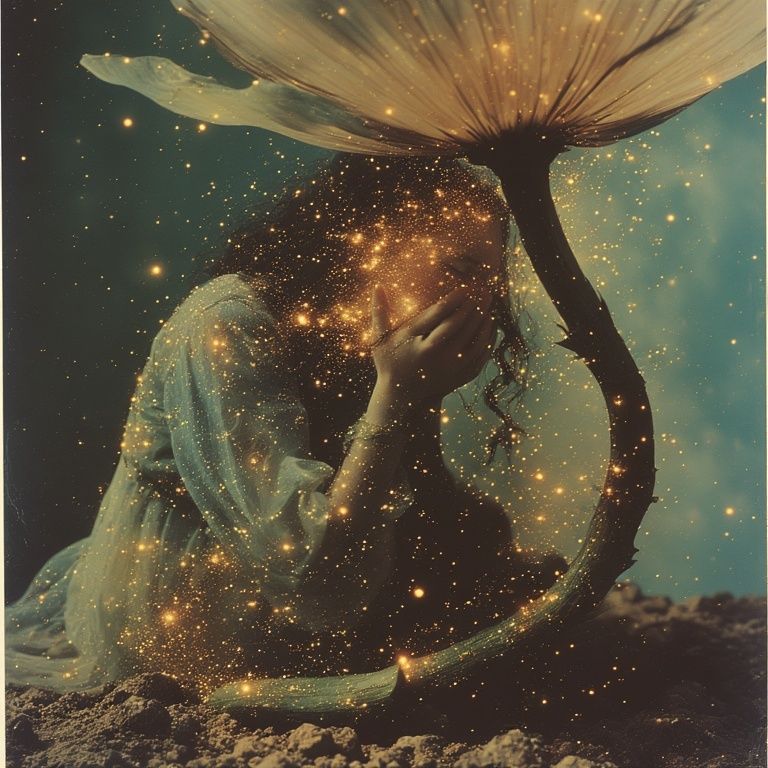 crouched under a big flower