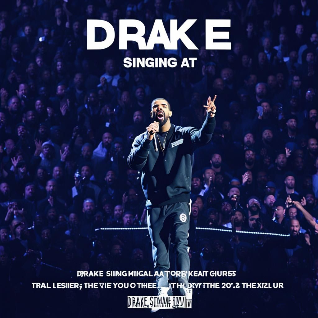 a album cover of drake singing at a concert with the text dr...