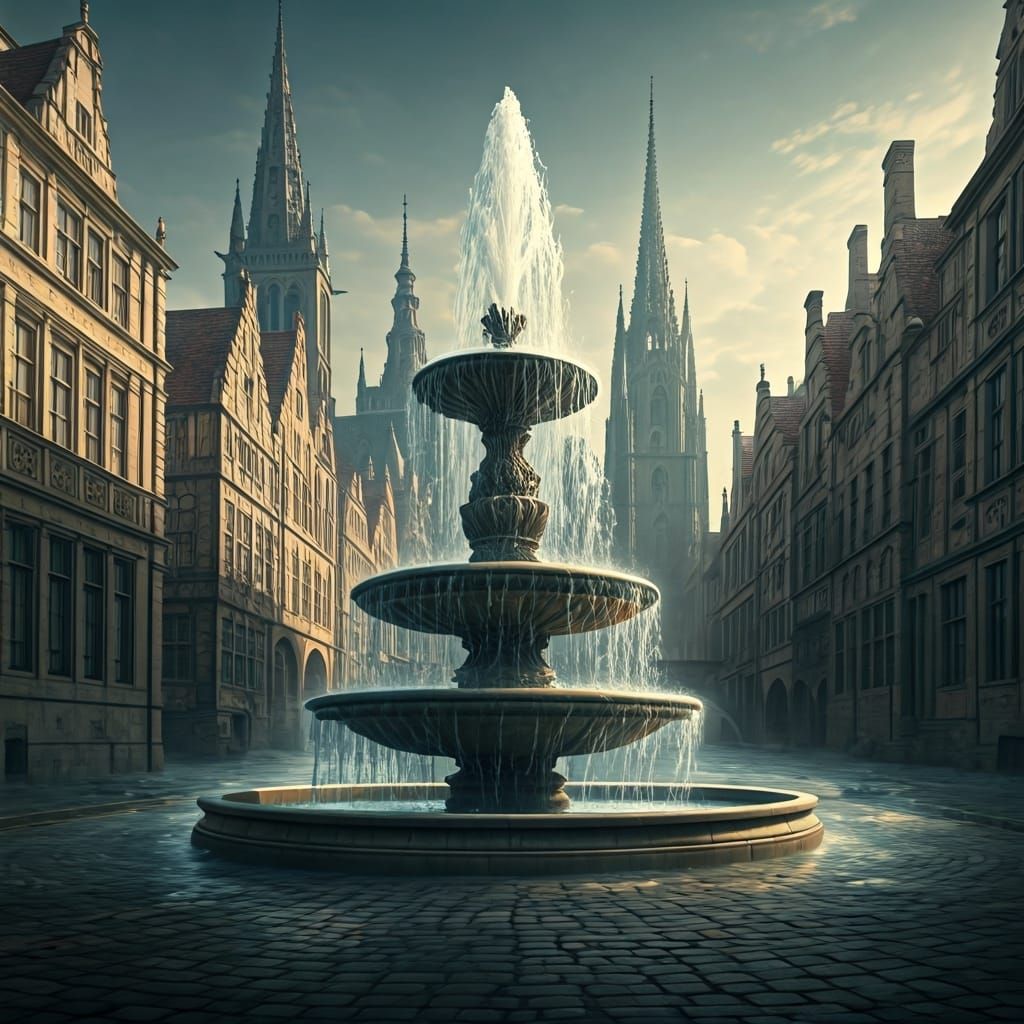Majestic Fountain Floods Historic European City