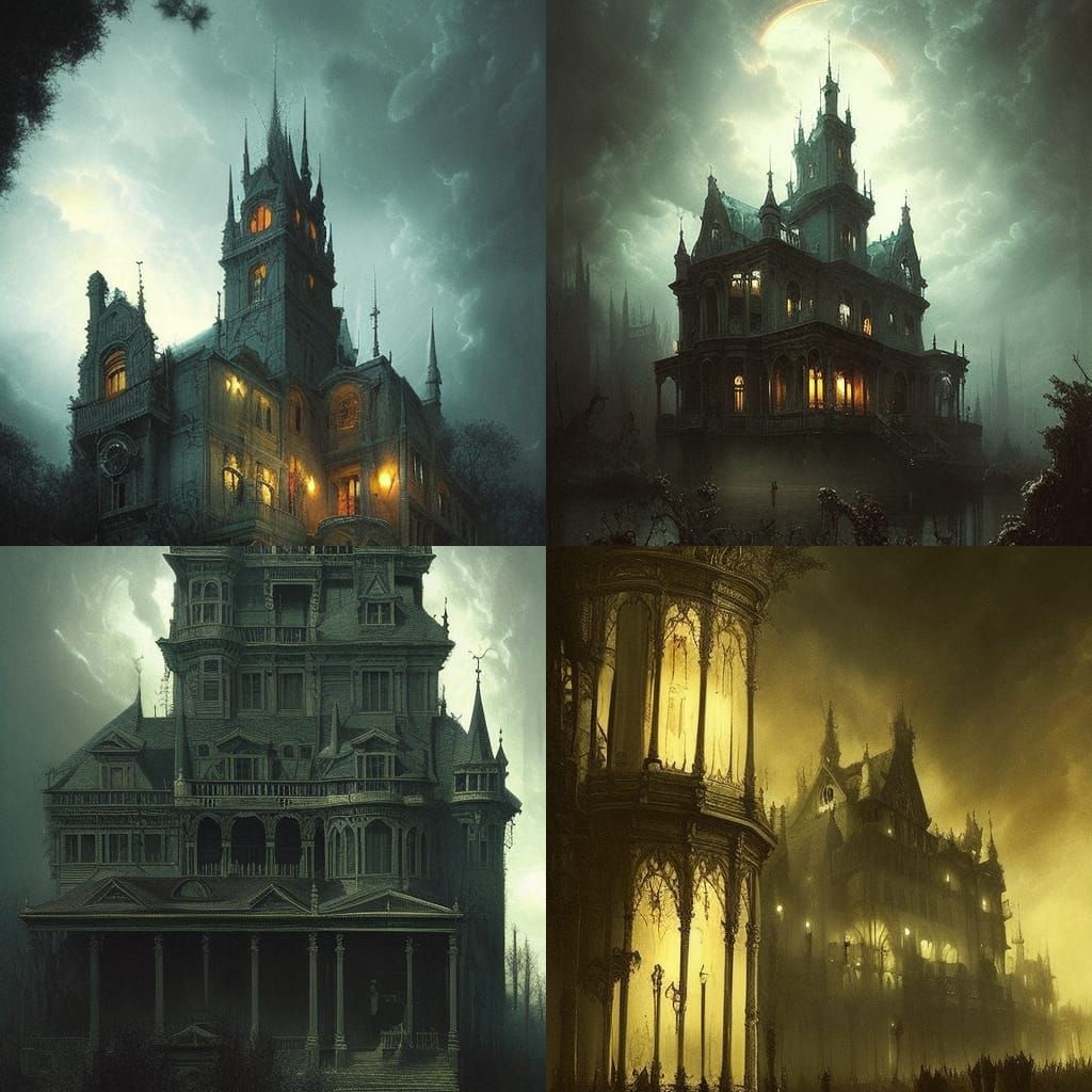Haunted mansion with glowing windows Epic cinematic brilliant stunning intricate meticulously detailed dramatic atmosphe...