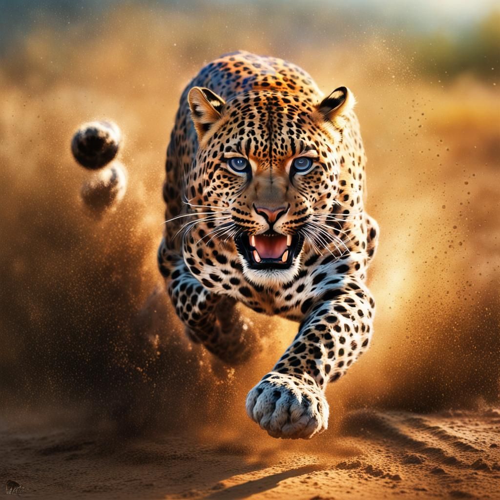 Majestical masterpiece,Hyperrealistic,leopard running on a d...