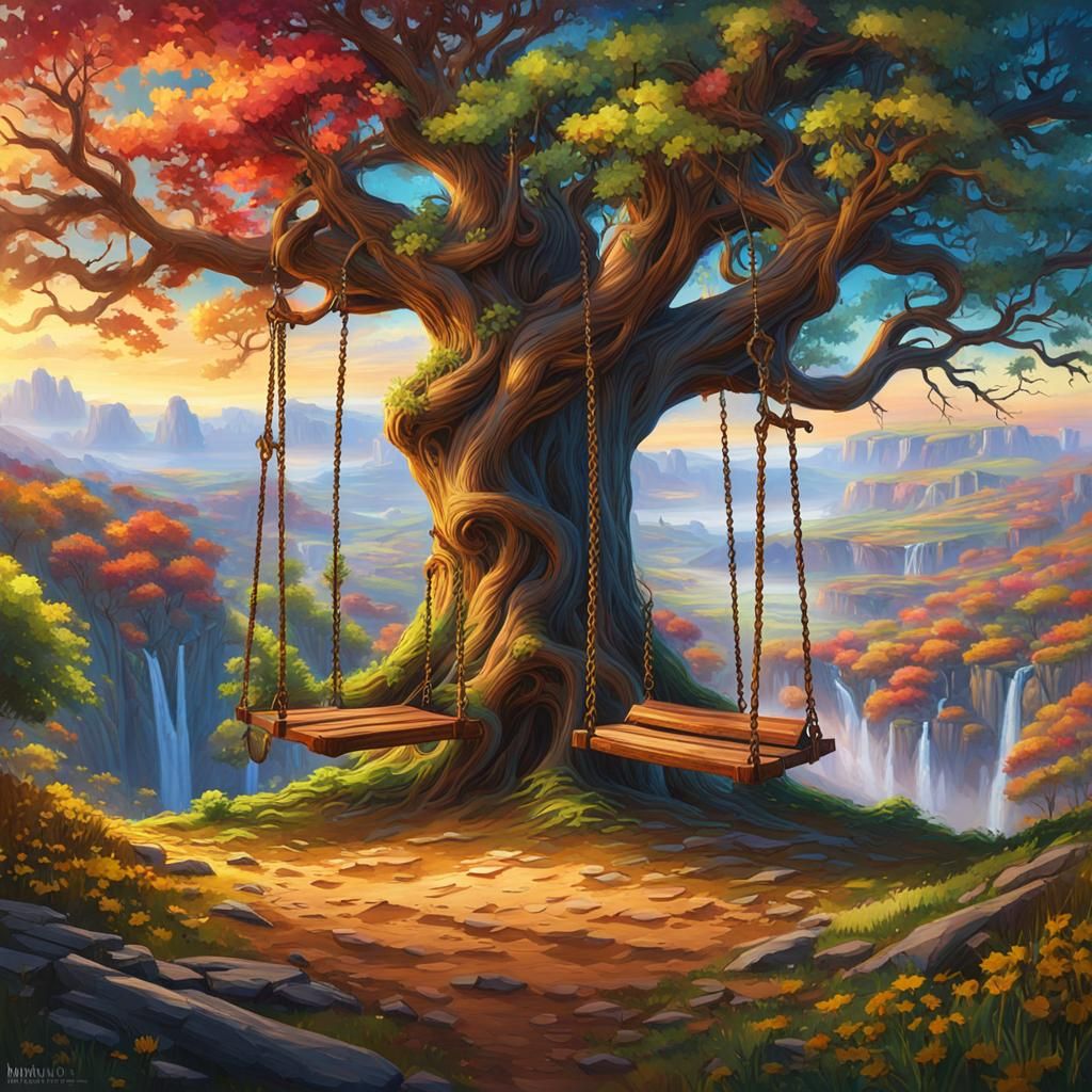 A pair of couple swings on a lovers' tree