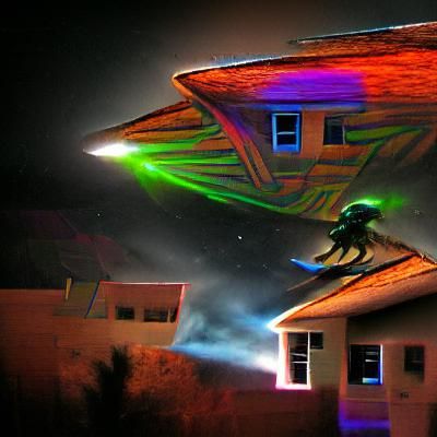 Alien landign on a house