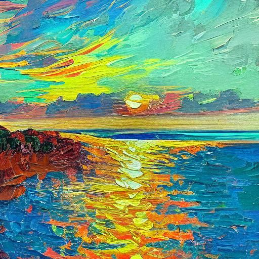 Neo-Impressionist Sunset at Seaside with Palm Trees