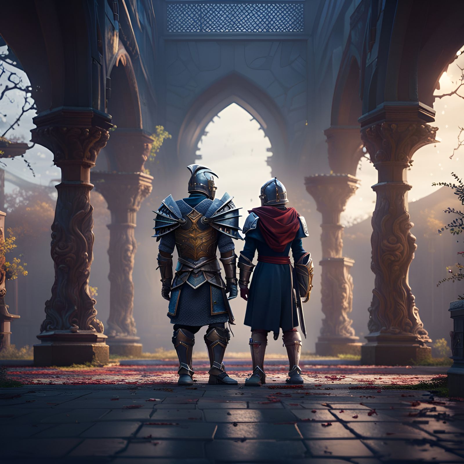 A knight taking his student to a holy ceremony