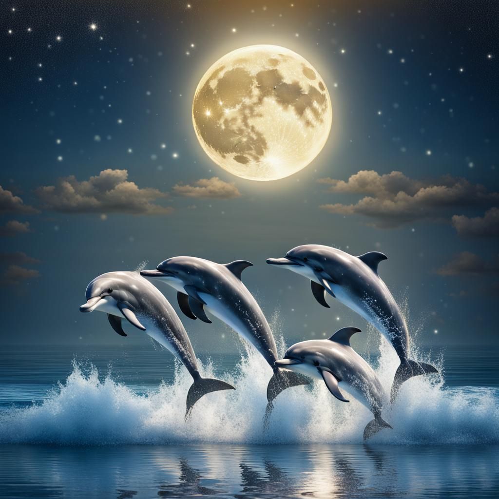  Magical sparkling dolphins leaping from the sparkling sea.  by @Carol B