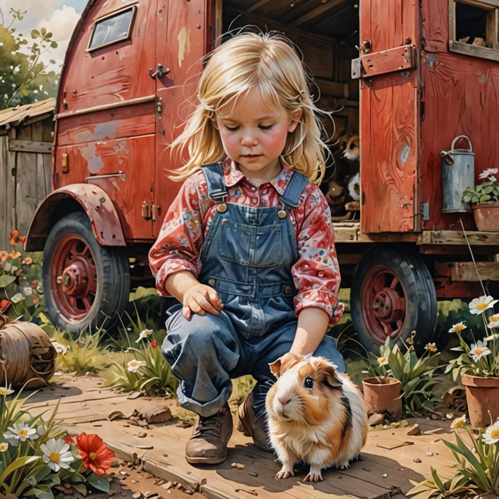 A 3-year-old girl in overalls  by @Ronald G Baars