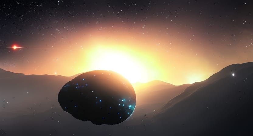 cybernetic tardigrade silhouette against a galaxy nebula, co...