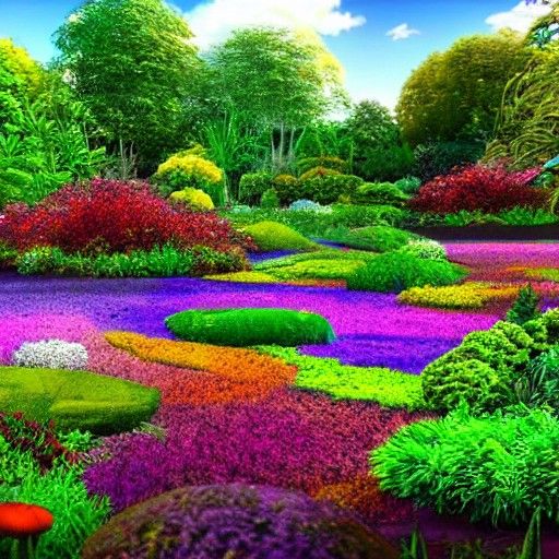 Realistic botanical garden with vibrant colors