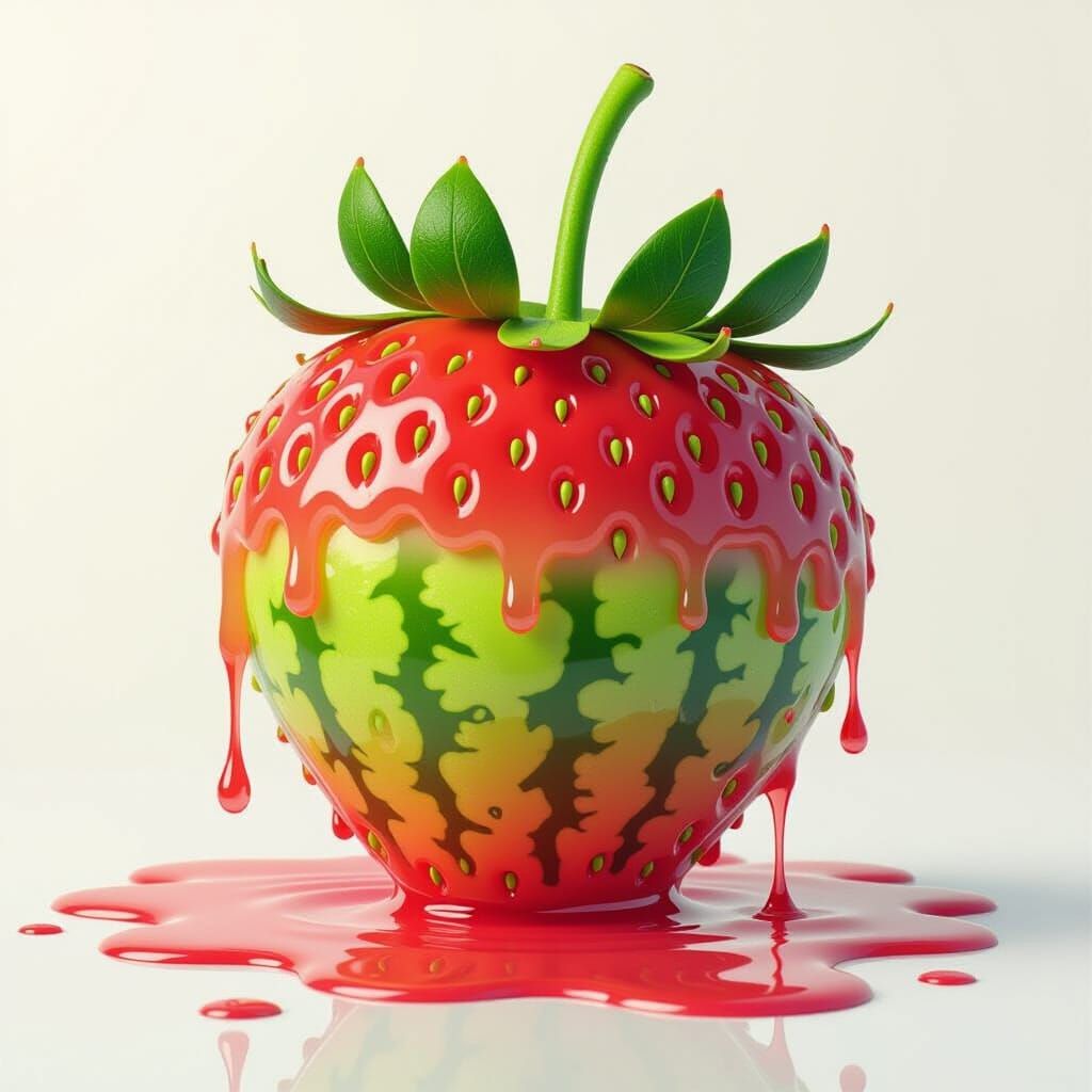 Vibrant Watermelon Strawberry Hybrid in Digital Art Style