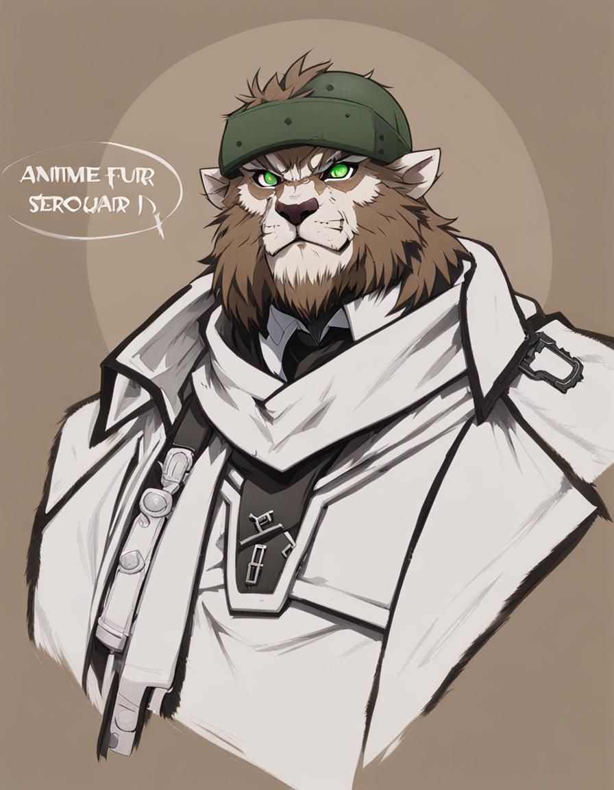 dnd male slim bugbear,short fur, green eyes, wearing arm and...
