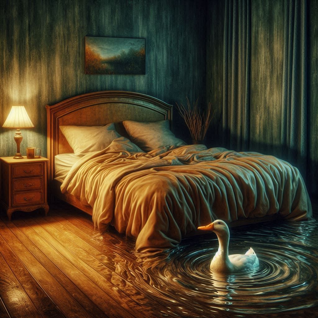 The duck in the bedroom.