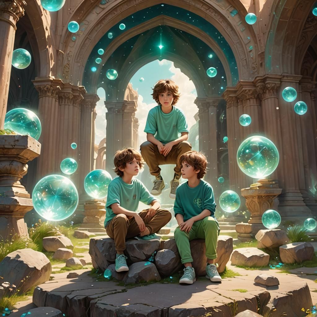 Mystical Twins in Ethereal Realm, Dreamy Surrealism