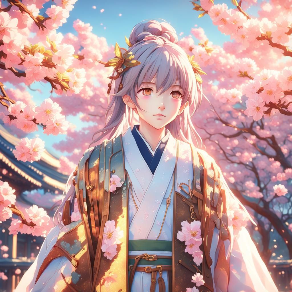Anime Travelers Under Cherry Blossoms in 3D