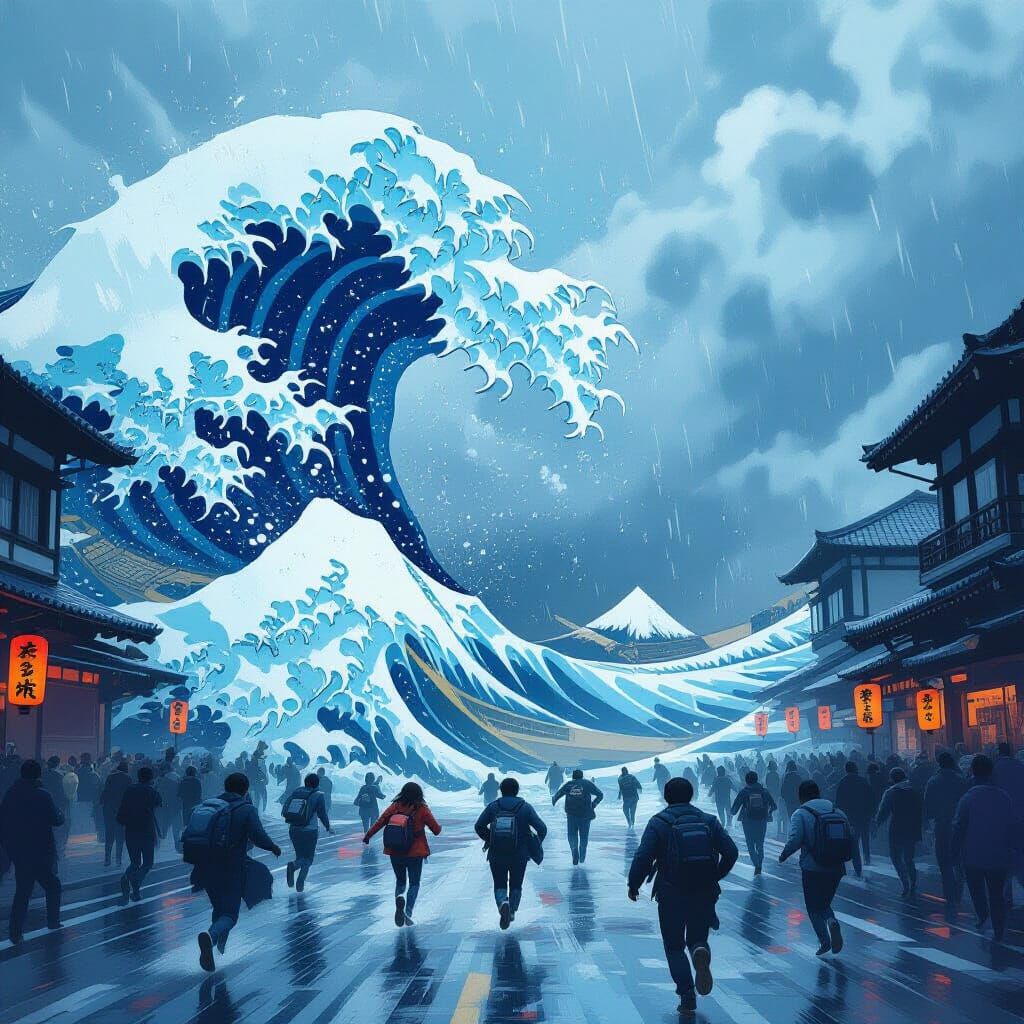 Massive Tsunami Devastates City, People Fleeing