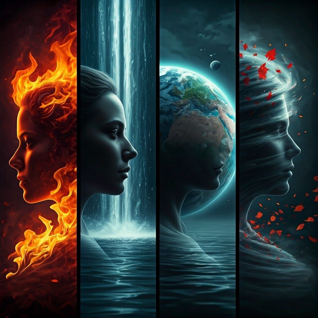 4 elements - Fire, Water, Earth, Air  by @Uttia Majumdar