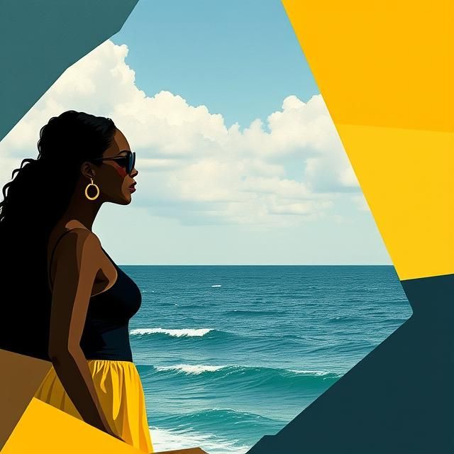 BLACK FEMALE PITTSBURGH PIRATES FAN STANDING BY THE OCEAN.