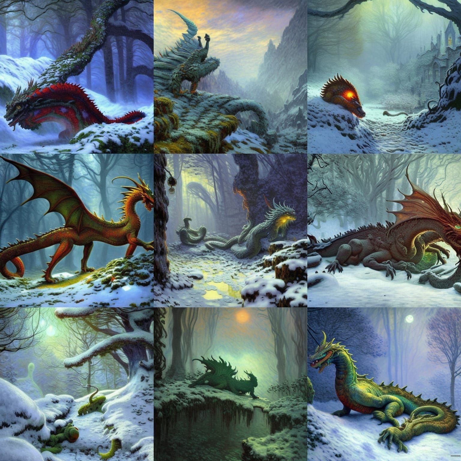 Creatures lying in snow 