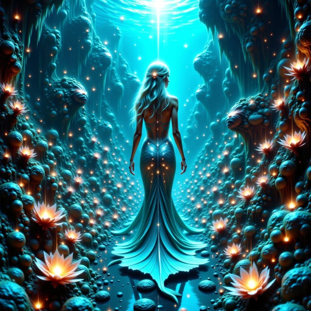 Glowing Mermaid Descends Underwater City Runway
