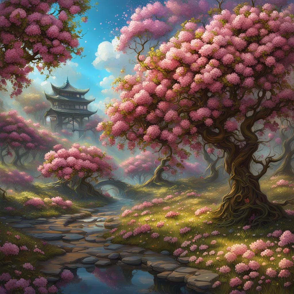 Crabapple blossoms; gold flecks; Speedpaint with large brush...