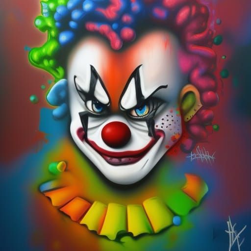 Angry clown graffiti art, splash art, street art, spray pain...